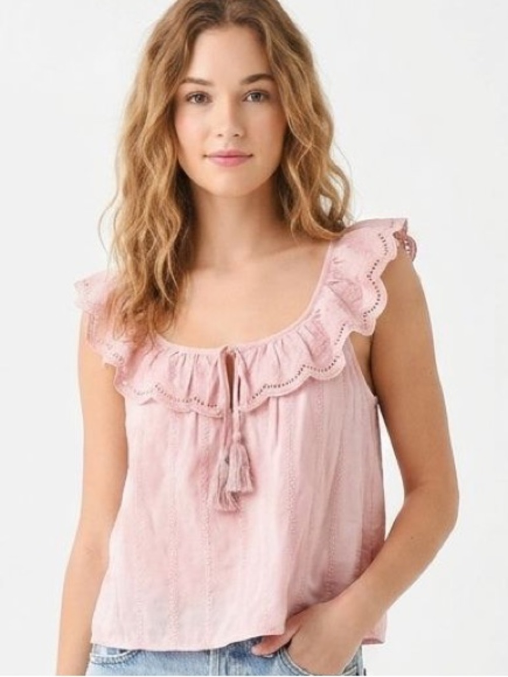 Shabby Chic Dusty Pink Embroidered Ruffle Blouse